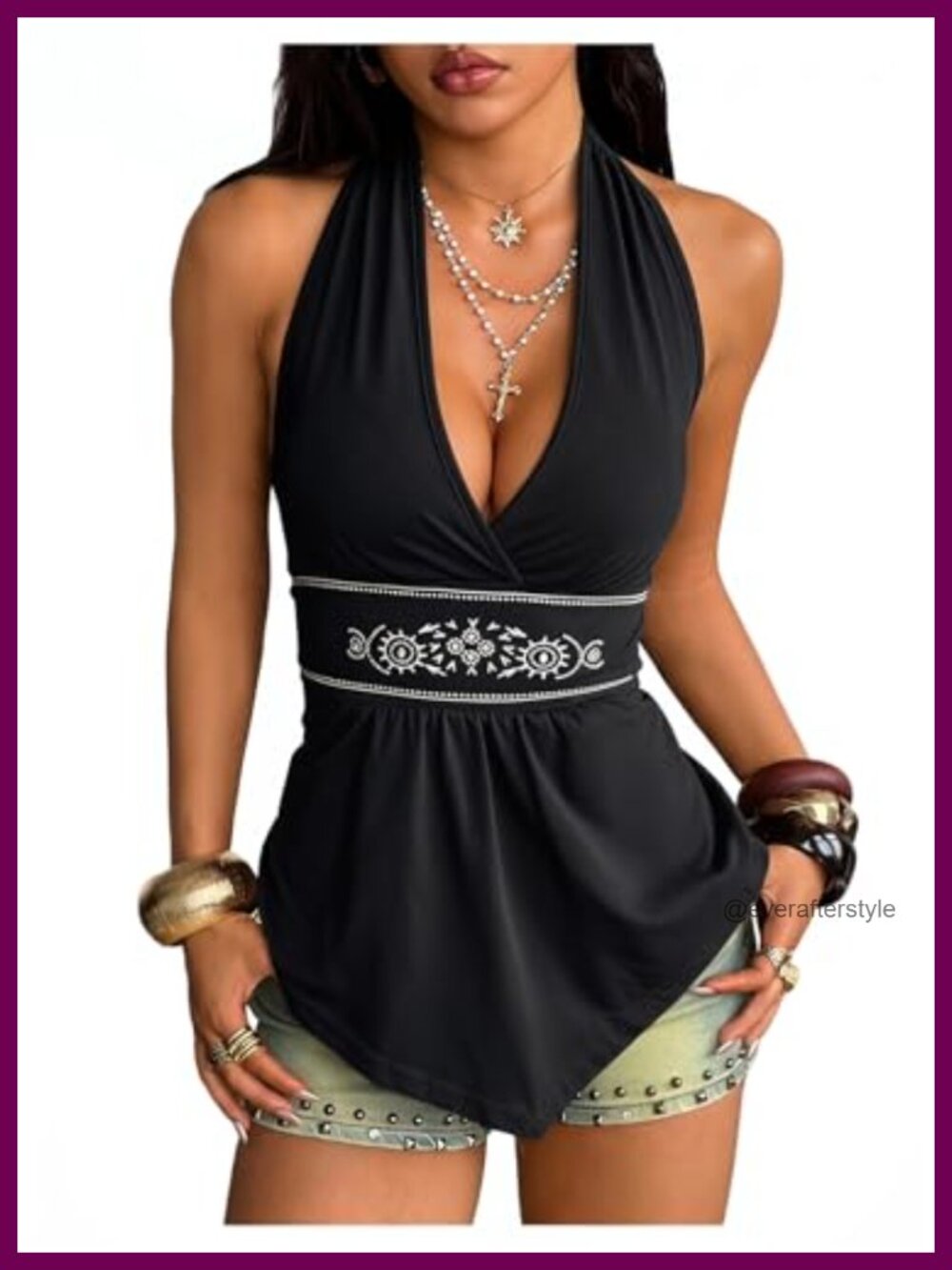 Y2k Halter Tank Top Embroidered Peplum Backless Western Cowgirl Concert
